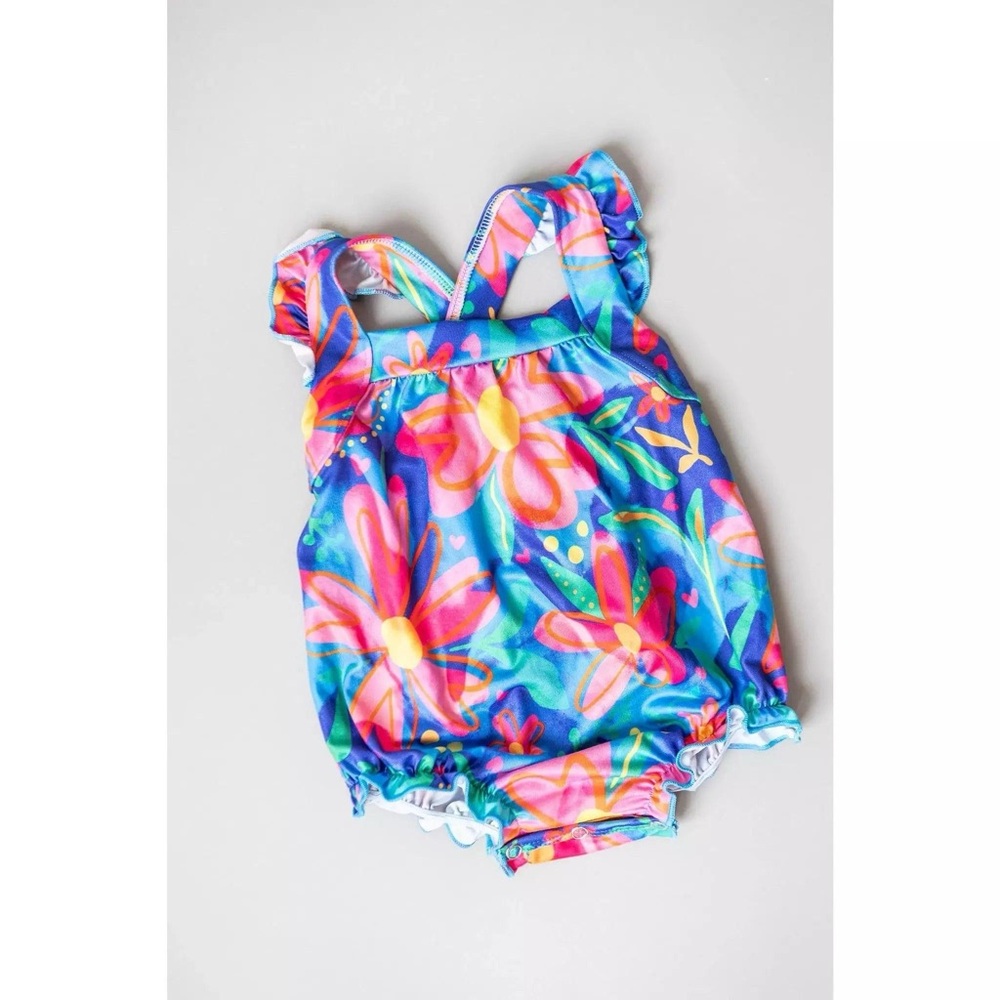 Infant Springing Around Ruffle Cross Back Romper